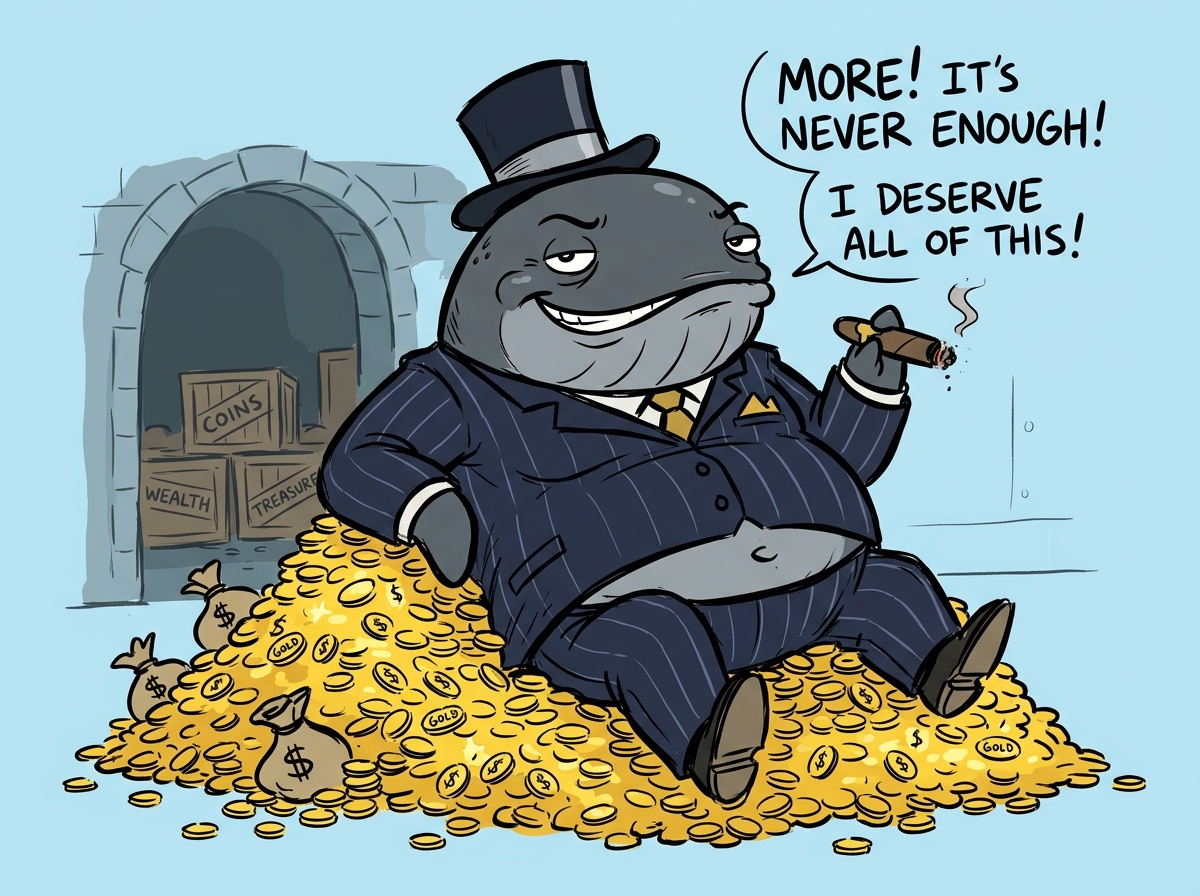 The greedy Validator Whale guarding a pile of coins