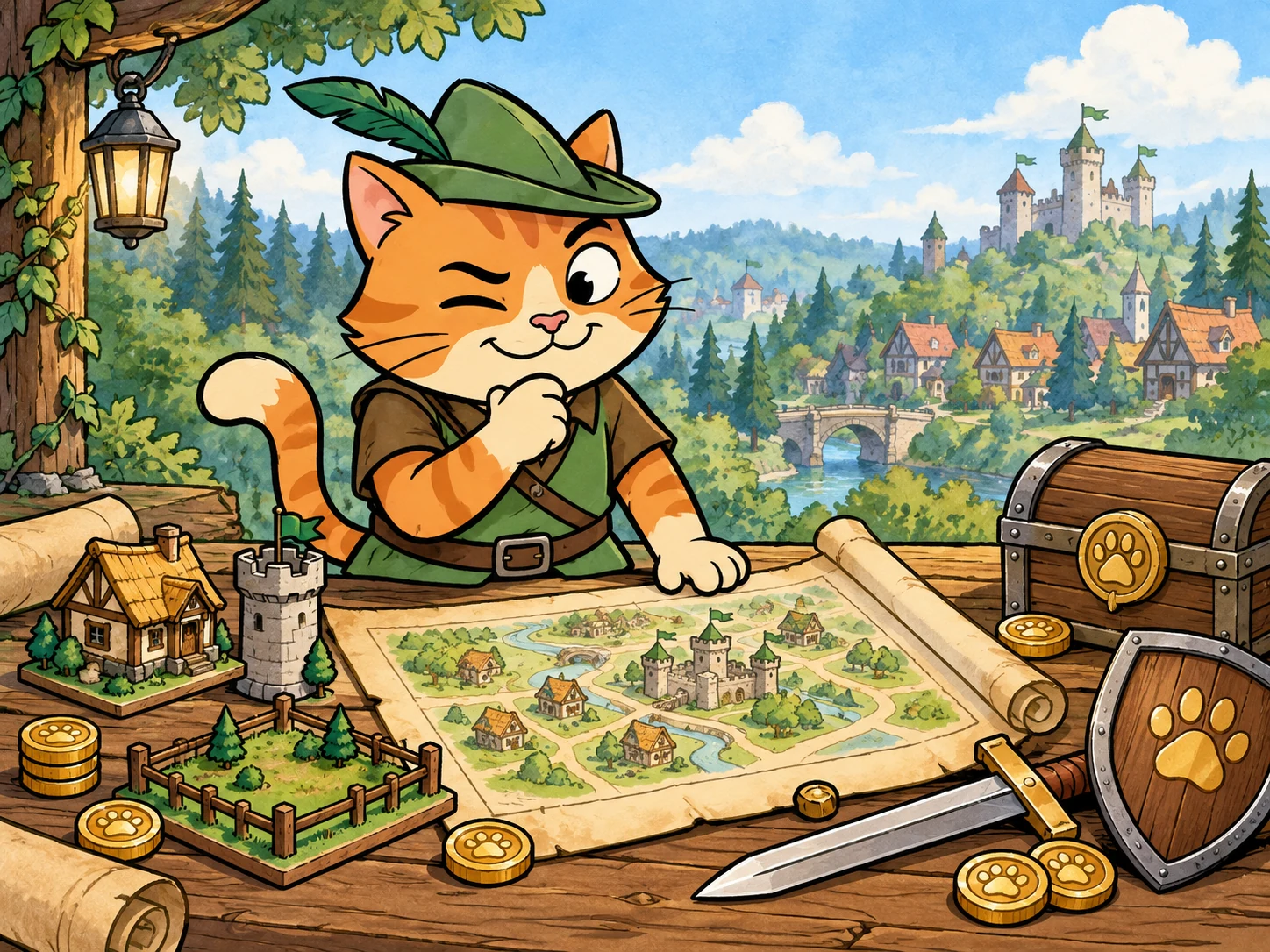 RobiCat planning a town with land, houses, equipment and ROBI coins